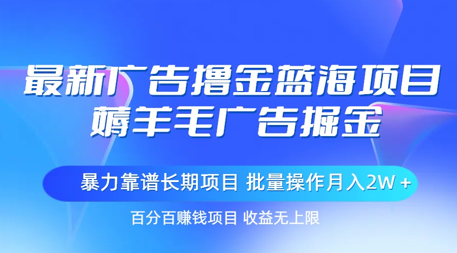 (11193期)最新广告撸金蓝海项目,薅羊毛广告掘金 长期项目 批量操作月入2W+-润格副业网-每天分享热门副业赚钱项目