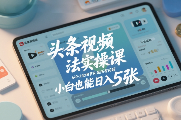 头条视频玩法实操课，从0-1全细节头条所有问题，小白也能日入5张-润格副业网-每天分享热门副业赚钱项目