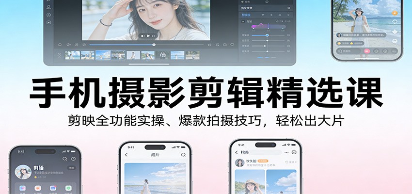 手机摄影剪辑精选课：剪映全功能实操、爆款拍摄技巧，轻松出大片-润格副业网-每天分享热门副业赚钱项目