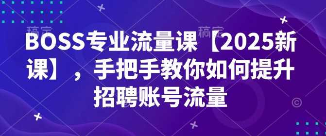 BOSS专业流量课【2025新课】,手把手教你如何提升招聘账号流量-润格副业网-每天分享热门副业赚钱项目