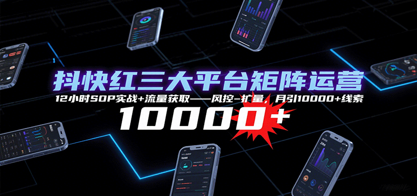 抖快红三大平台矩阵运营，12小时SOP实战+流量获取-风控-扩量，月引10000+线索-润格副业网-每天分享热门副业赚钱项目