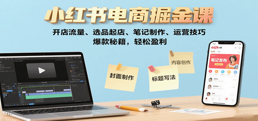 小红书电商掘金课：开店流量、选品起店、笔记制作、运营技巧，爆款秘籍，轻松盈利-润格副业网-每天分享热门副业赚钱项目