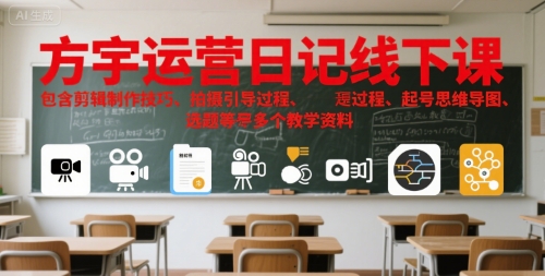 方宇运营日记线下课,包含剪辑制作技巧、拍摄引导过程、起号思维导图、选题等多个教学资料-润格副业网-每天分享热门副业赚钱项目