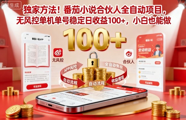独家方法！番茄小说合伙人全自动挂G项目，无风控单机单号稳定日收益100+，小白也能做【揭秘】-润格副业网-每天分享热门副业赚钱项目