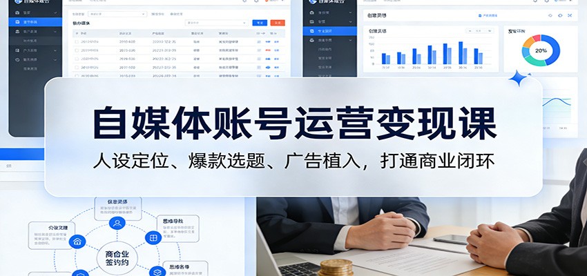 自媒体账号运营变现课：人设定位、爆款选题、广告植入，打通商业闭环-润格副业网-每天分享热门副业赚钱项目