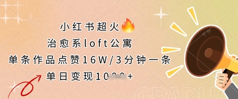 小红书超火的治愈系loft公寓,单条作品点赞16W,3分钟一条,单日变现数张-润格副业网-每天分享热门副业赚钱项目
