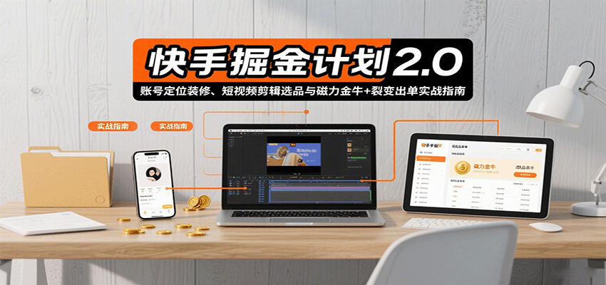 快手掘金计划2.0，账号定位装修、短视频剪辑选品与磁力金牛+裂变出单实战指南-润格副业网-每天分享热门副业赚钱项目