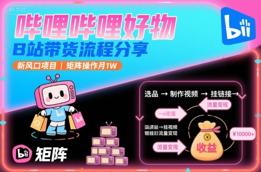 哔哩哔哩好物,B站带货流程分享,新风口项目,矩阵操作月1W-润格副业网-每天分享热门副业赚钱项目