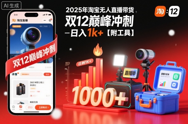 2025年淘宝无人直播带货，冲刺双12，日入1k+【附工具】【揭秘】-润格副业网-每天分享热门副业赚钱项目