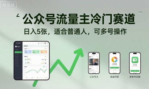 公众号流量主冷门赛道,日入5张,适合普通人,可多号操作-润格副业网-每天分享热门副业赚钱项目