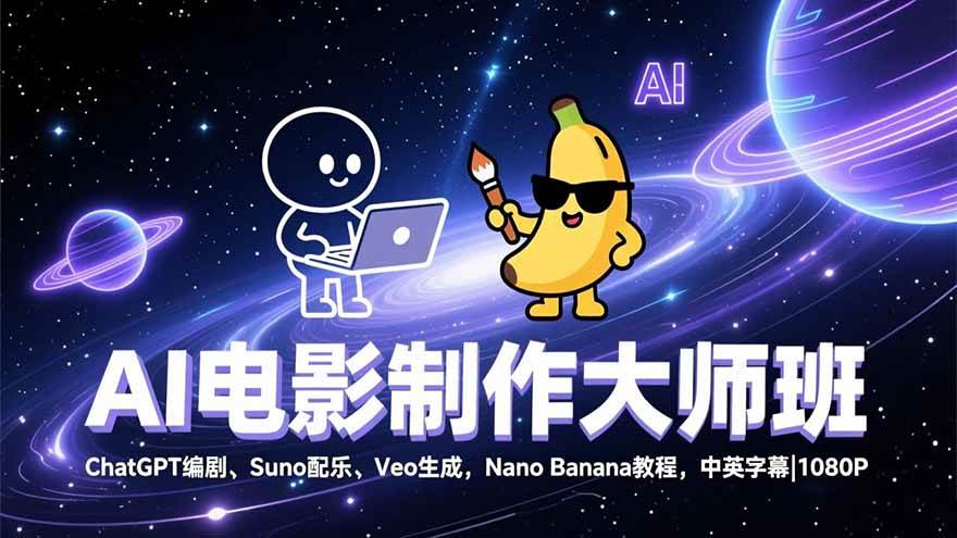 （17011期）AI电影制作大师班：ChatGPT编剧、Suno配乐、Veo生成，Nano Banana教程，中英字幕|1080P-润格副业网-每天分享热门副业赚钱项目