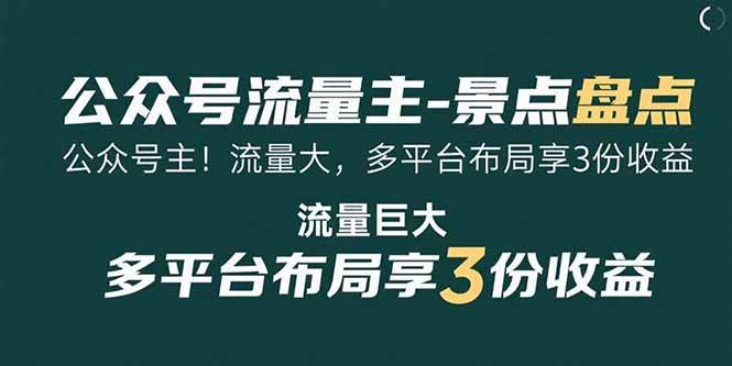 （15553期）公众号流量主-景点盘点 流量巨大 多平台布局享3份收益-润格副业网-每天分享热门副业赚钱项目