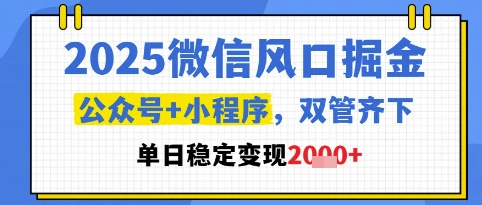 2025微信风口掘金,公众号+小程序双管齐下,单日稳定变现1k+【揭秘】-润格副业网-每天分享热门副业赚钱项目