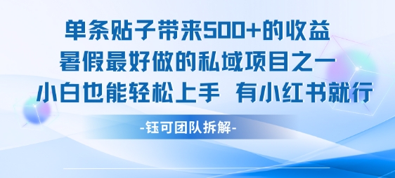 单条贴子带来5张的收益,暑假最好做的私域项目之一,小白也能轻松上手,有小红书就行-润格副业网-每天分享热门副业赚钱项目