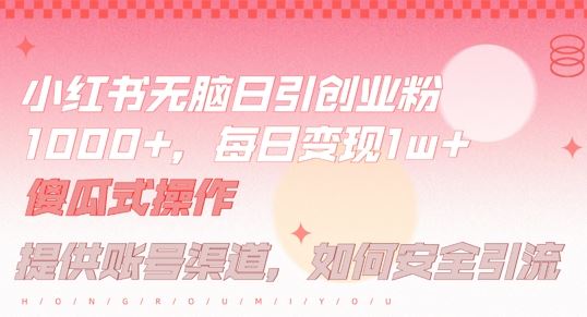 小红书无脑每日引流创业粉500+，小白每天只花半小时，躺赚长尾收益【揭秘】-润格副业网-每天分享热门副业赚钱项目