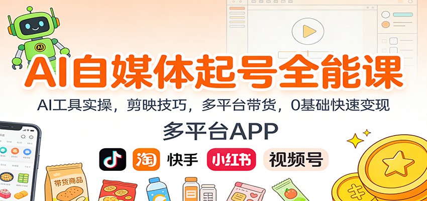 AI自媒体起号全能课:AI工具实操,剪映技巧,多平台带货,0基础快速变现-润格副业网-每天分享热门副业赚钱项目
