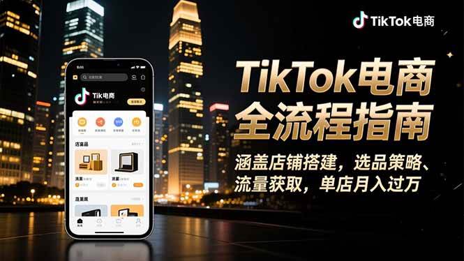 （16524期）TikTok电商全流程指南，涵盖店铺搭建、选品策略、流量获取，单店月入过万-润格副业网-每天分享热门副业赚钱项目