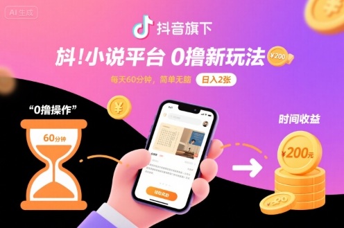 抖音旗下小说平台0撸新玩法，每天挂G60分钟，简单无脑，日入2张【揭秘】-润格副业网-每天分享热门副业赚钱项目