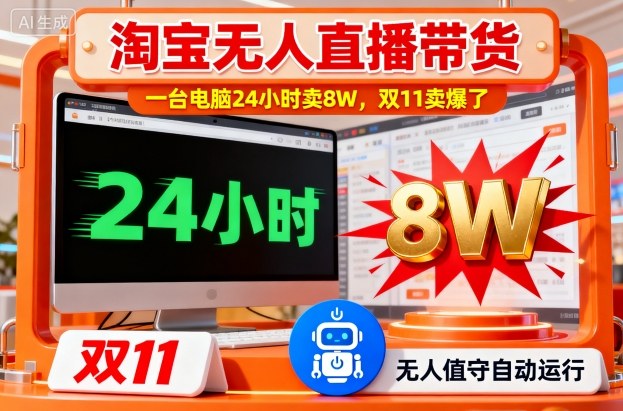 淘宝无人直播带货，一台电脑214小时卖8W，双11卖爆了【揭秘】-润格副业网-每天分享热门副业赚钱项目
