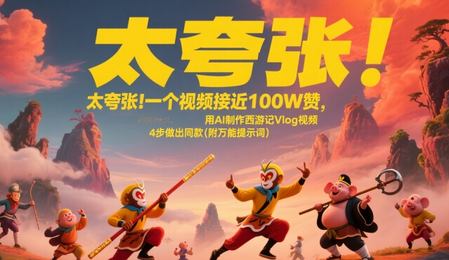 太夸张!一个视频接近100W赞,用AI制作西游记Vlog视频,全流程拆解来了(附万能提示词)-润格副业网-每天分享热门副业赚钱项目
