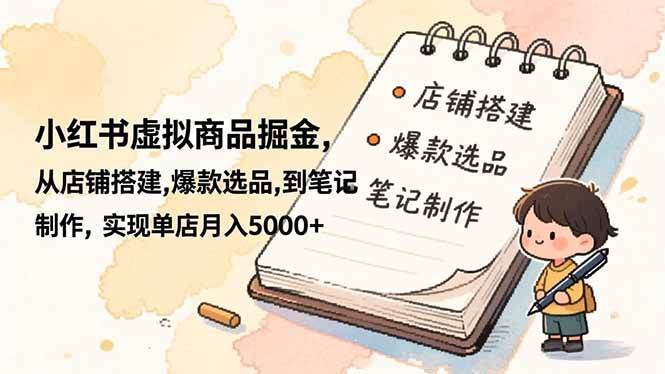 （16627期）小红书虚拟商品掘金，从店铺搭建,爆款选品,到笔记制作，实现单店月入5000+-润格副业网-每天分享热门副业赚钱项目