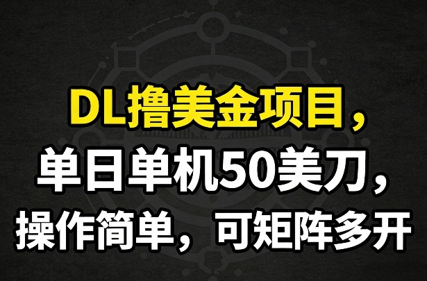 DL撸美金项目，单日单机50美刀，操作简单，可矩阵多开-润格副业网-每天分享热门副业赚钱项目