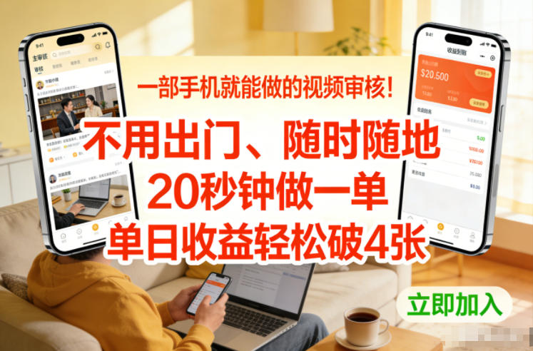 一部手机就能做的视频审核！不用出门，随时随地，20秒钟做一单，单日收益轻松破4张【揭秘】-润格副业网-每天分享热门副业赚钱项目