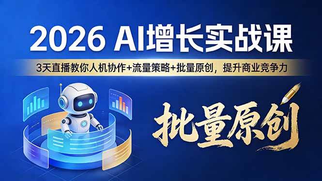 （17662期）2026 AI 增长实战课：3 天直播教你人机协作 + 流量策略 + 批量原创，提升商业竞争力-润格副业网-每天分享热门副业赚钱项目