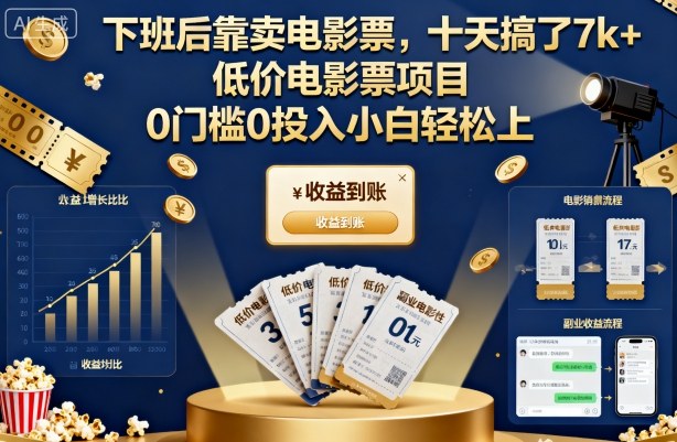 下班后靠卖电影票,十天搞了7k+,低价电影票项目,0门槛0投入小白轻松上手【揭秘】-润格副业网-每天分享热门副业赚钱项目