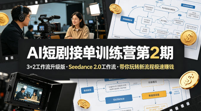 AI短剧接单训练营第2期，3+2工作流升级版，Seedance 2.0工作流，带你玩转新流程极速賺钱-润格副业网-每天分享热门副业赚钱项目