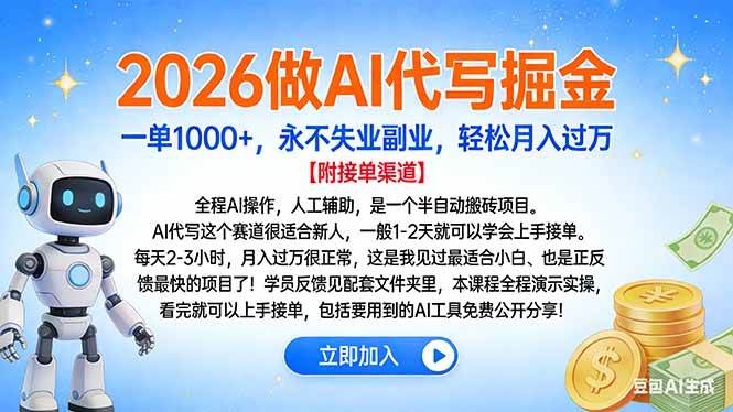 (16924期)2026做AI代写掘金,一单1000+,永不失业副业,轻松月入过万-润格副业网-每天分享热门副业赚钱项目