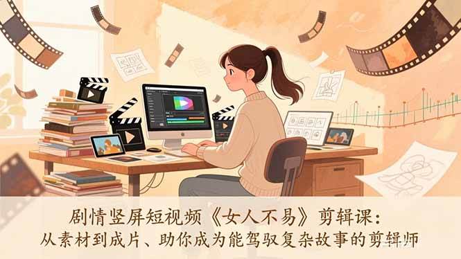 (17305期)剧情竖屏短视频《女人不易》剪辑课:从素材到成片、助你成为能驾驭复杂故事的剪辑师-润格副业网-每天分享热门副业赚钱项目