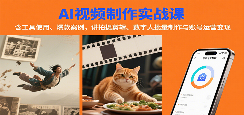 AI视频制作实战：含工具使用、爆款案例，讲拍摄剪辑、数字人批量制作与账号运营变现-润格副业网-每天分享热门副业赚钱项目