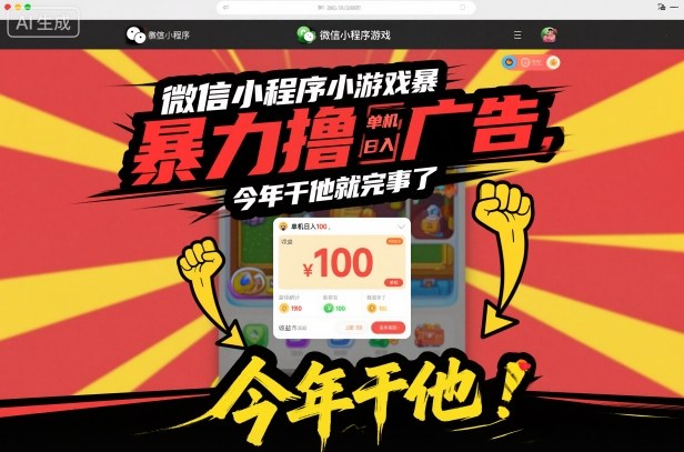 微信小程序小游戏暴力撸广告，单机日入100，今年干他就完事了-润格副业网-每天分享热门副业赚钱项目
