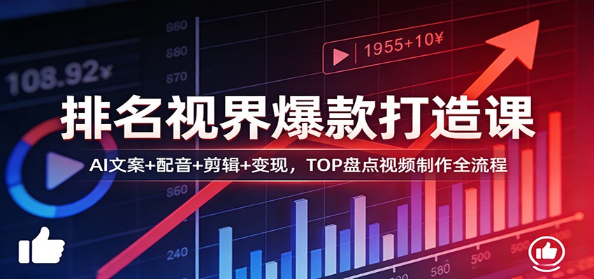 排名视界爆款打造课:AI文案+配音+剪辑+变现,TOP盘点视频制作全流程-润格副业网-每天分享热门副业赚钱项目