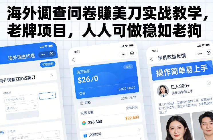 海外调查问卷賺美刀实战教学，老牌项目，人人可做稳如老狗-润格副业网-每天分享热门副业赚钱项目