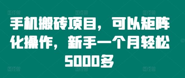 手机搬砖项目,可以矩阵化操作,新手一个月轻松5000多-润格副业网-每天分享热门副业赚钱项目