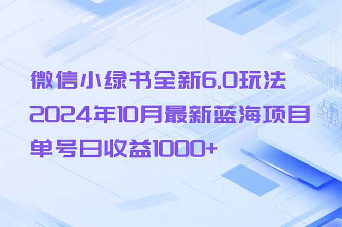 （13052期）微信小绿书全新6.0玩法，2024年10月最新蓝海项目，单号日收益1000+-润格副业网-每天分享热门副业赚钱项目