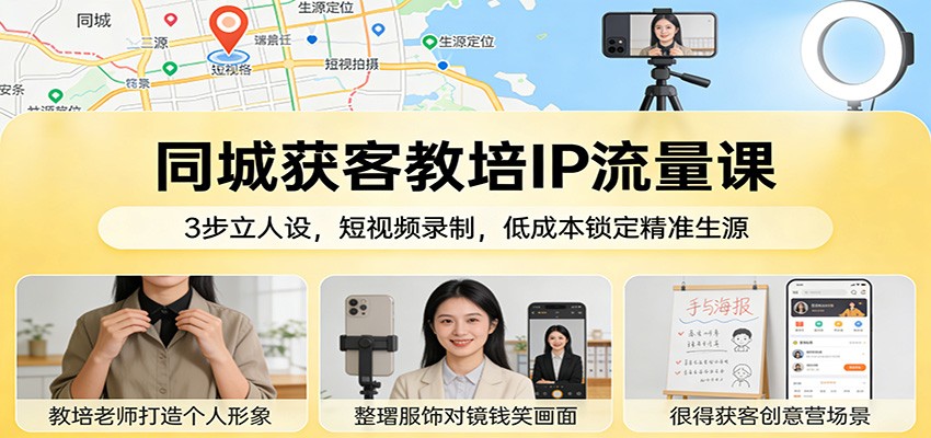 同城获客教培IP流量课：3步立人设，短视频录制，低成本锁定精准生源-润格副业网-每天分享热门副业赚钱项目
