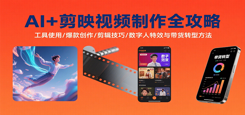 AI+剪映视频制作全攻略：工具使用/爆款创作/剪辑技巧/数字人特效与带货转型方法-润格副业网-每天分享热门副业赚钱项目