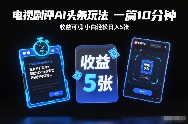 电视剧评AI头条玩法，一篇10分钟，收益可观，小白轻松日入5张+【独家】-润格副业网-每天分享热门副业赚钱项目