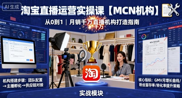 淘宝直播运营实操课【MCN机构】，从0到1做一家月销千W的直播机构-润格副业网-每天分享热门副业赚钱项目