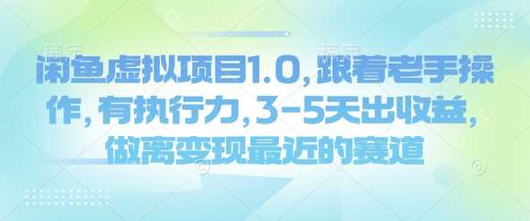 闲鱼虚拟项目1.0,跟着老手操作,有执行力,3-5天出收益,做离变现最近的赛道-润格副业网-每天分享热门副业赚钱项目