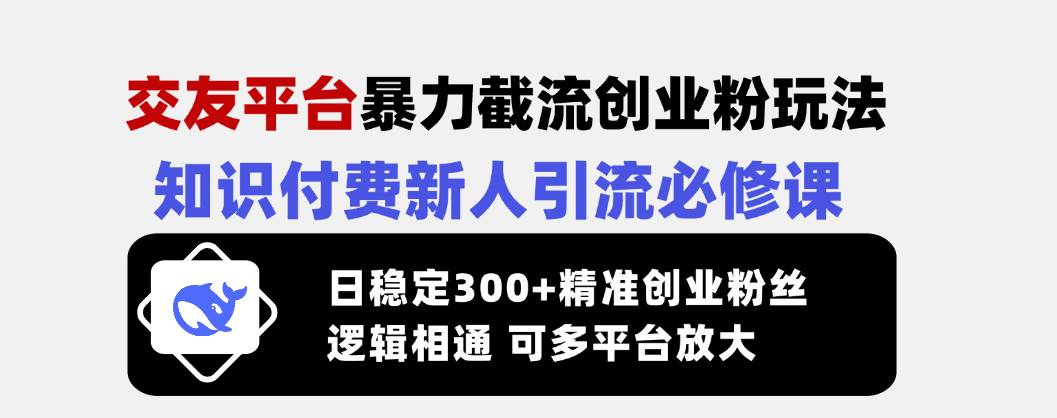 (14432期)交友平台暴力截流创业粉玩法,知识付费新人引流必修课,日稳定300+精准…-润格副业网-每天分享热门副业赚钱项目