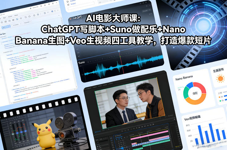 AI电影大师课:ChatGPT写脚本+Suno做配乐+Nano Banana生图+Veo生视频,打造爆款短片-润格副业网-每天分享热门副业赚钱项目