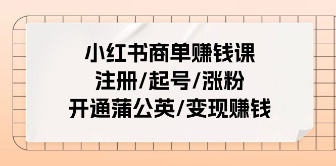 (11130期)小红书商单赚钱课:注册/起号/涨粉/开通蒲公英/变现赚钱(25节课)-润格副业网-每天分享热门副业赚钱项目