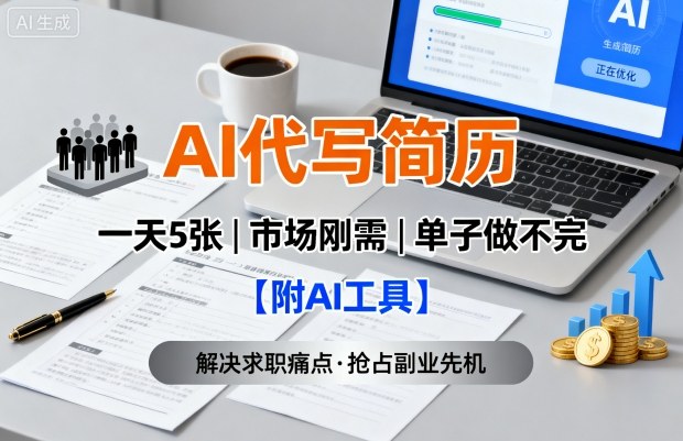 AI代写简历，一天5张，今年找工作难，市场刚需，单子做不完【附AI工具】-润格副业网-每天分享热门副业赚钱项目