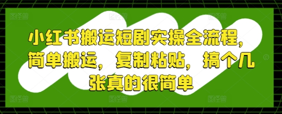 小红书搬运短剧实操全流程,简单搬运,复制粘贴,搞个几张真的很简单-润格副业网-每天分享热门副业赚钱项目
