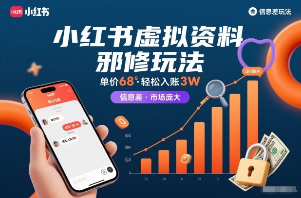 小红书虚拟资料邪修玩法，单价68，轻松入账3W，信息差玩法，市场庞大-润格副业网-每天分享热门副业赚钱项目