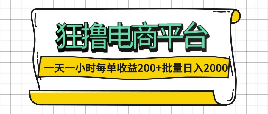(12463期)一天一小时 狂撸电商平台 每单收益200+ 批量日入2000+-润格副业网-每天分享热门副业赚钱项目
